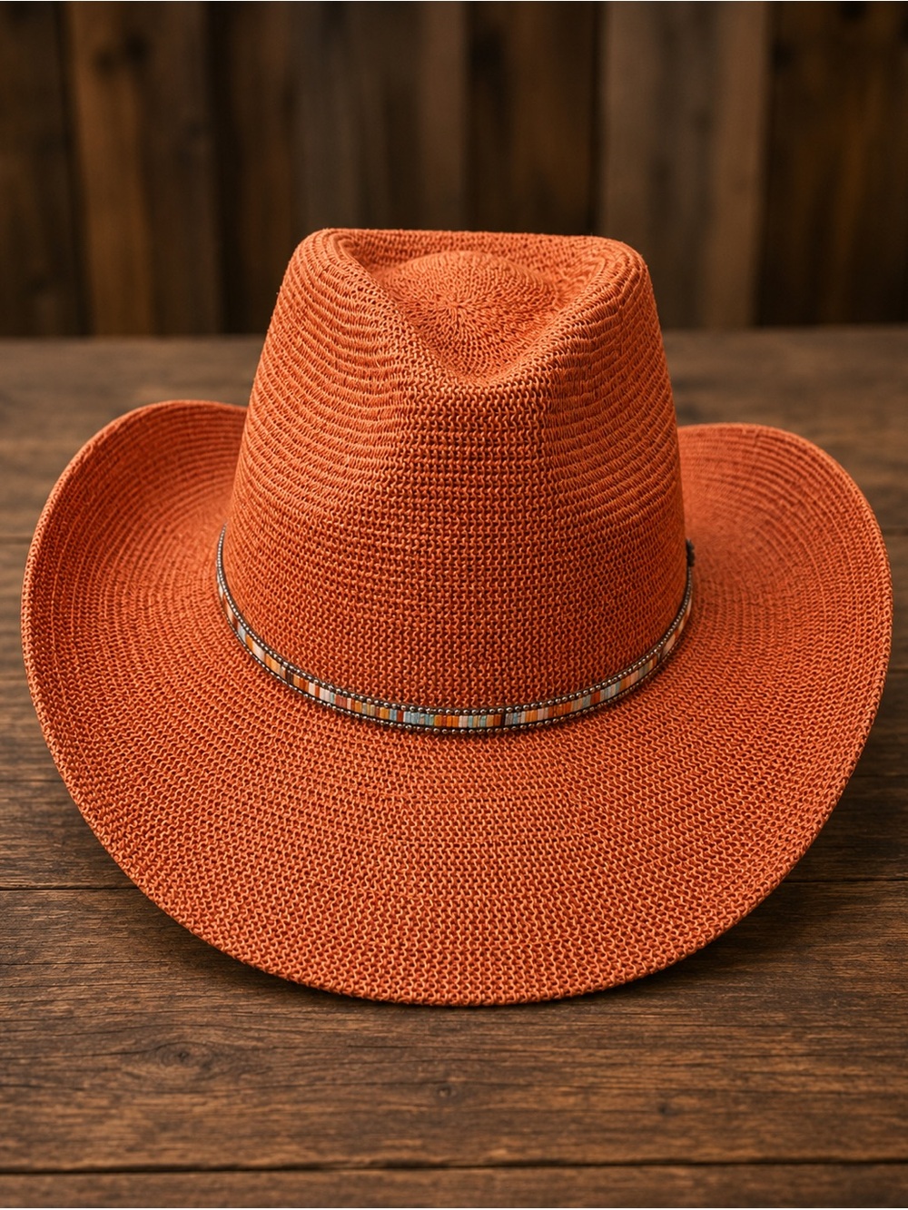 C.C Cognac Straw Western Hat with Beaded Trim UPF 50+